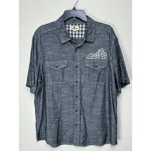 Vintage Woolrich Men’s XL Chambray Button Down Short Sleeve Shirt Motorcycle